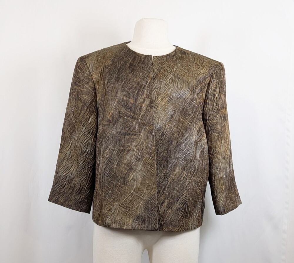 Lafayette 148 Jacket Women's Size 20 Brown Green Textured Open Front